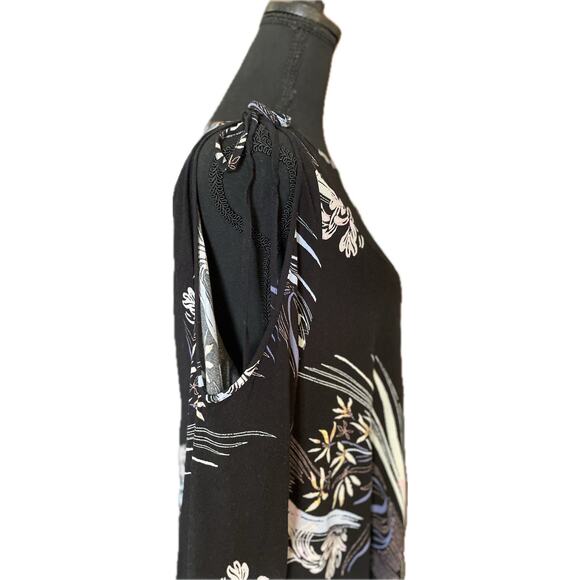 Free People Clear Skies Cold-Shoulder Tunic Dress Black Floral XS Boho Festival - Picture 4 of 8